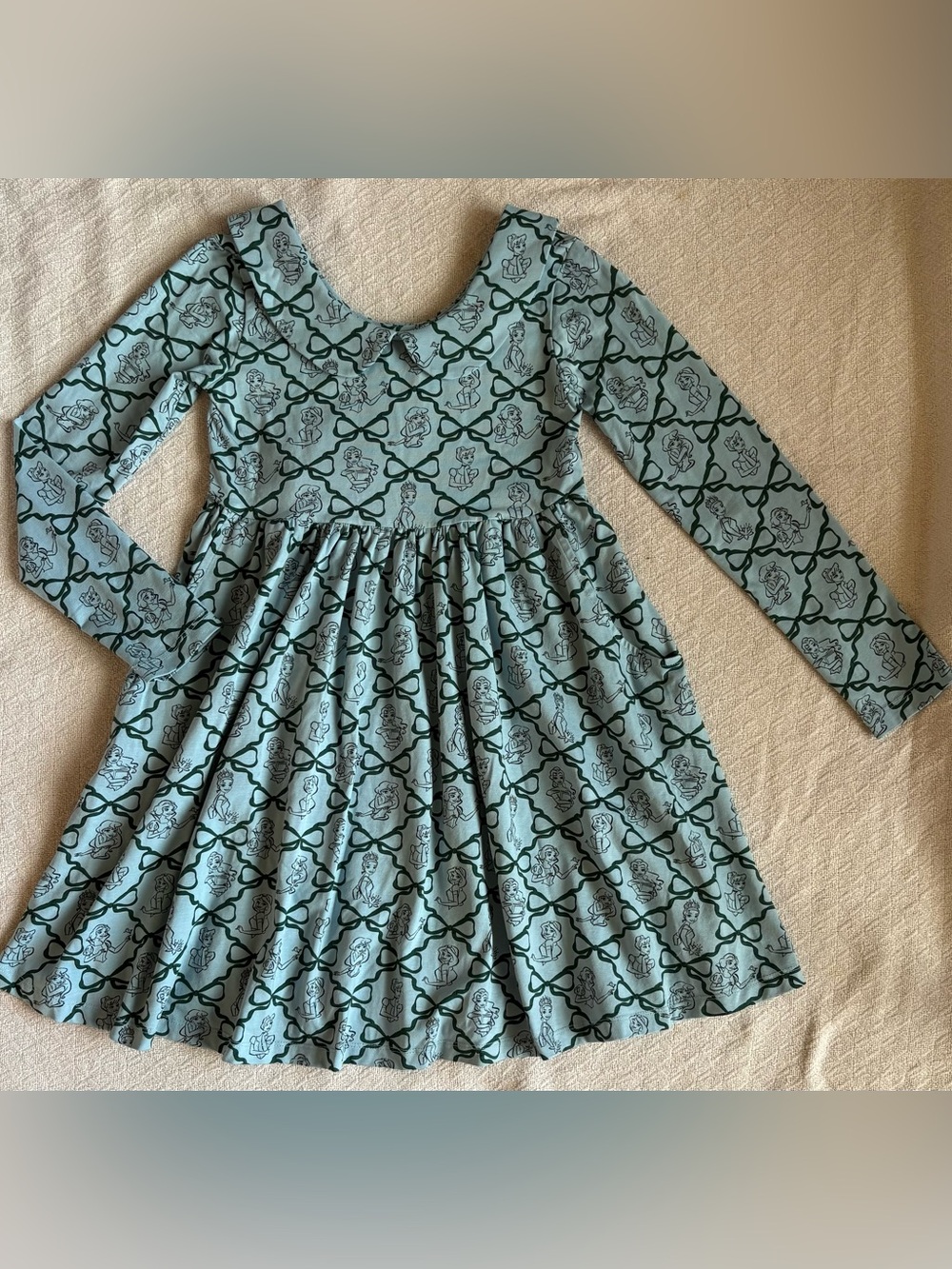 Hanna Andersson xDisney Collab - Light Blue Long Sleeve Princess patterned Dress